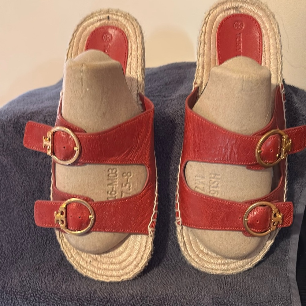 Tory Burch Shelby 2-Band Espadrille Slides Excellent Condition